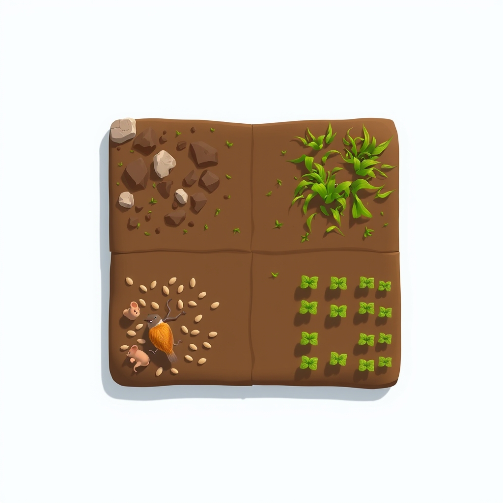 display a small square plot of land from above looking strai
