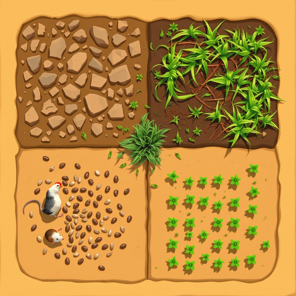 display a small square plot of land from above looking strai