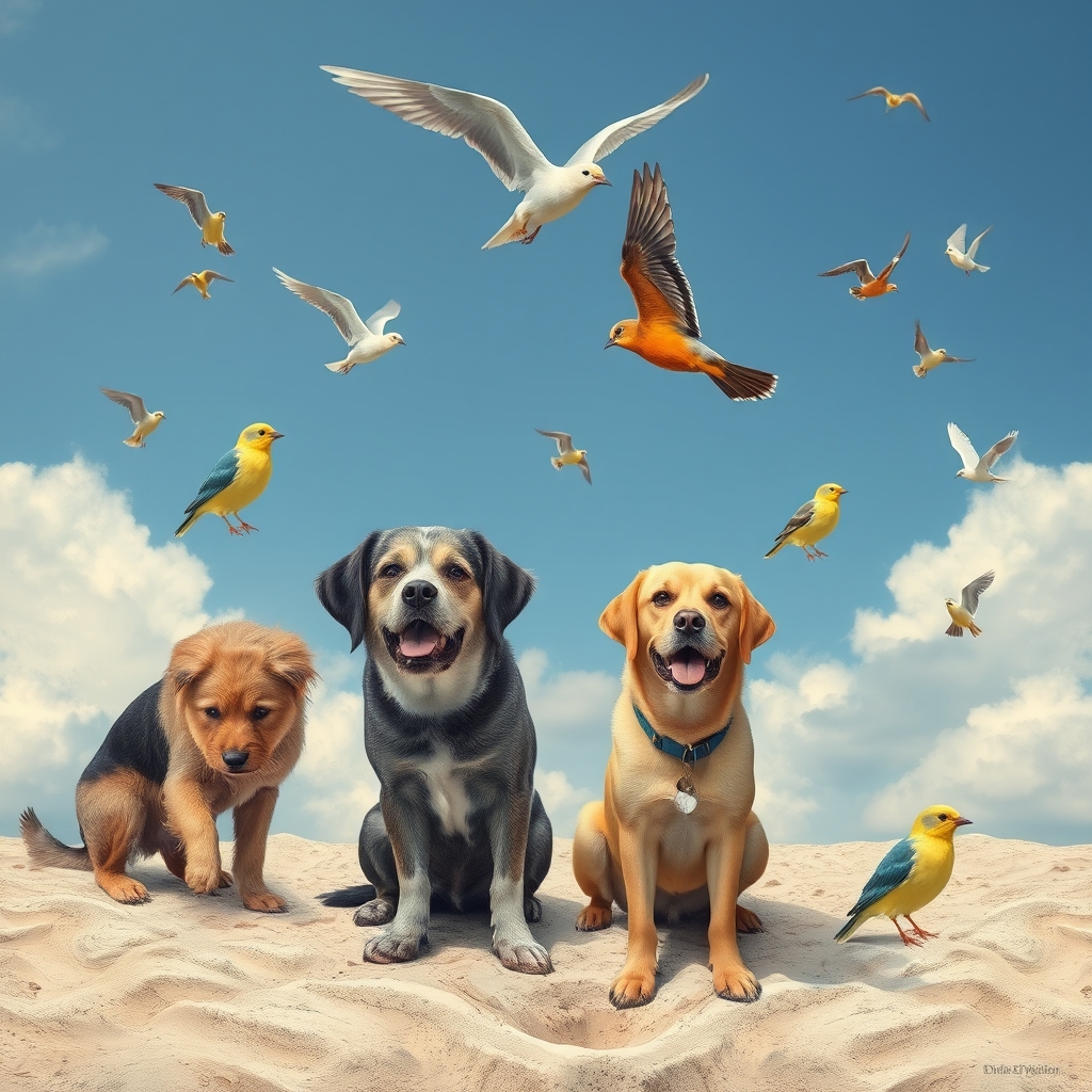 Dogs mixed with birds