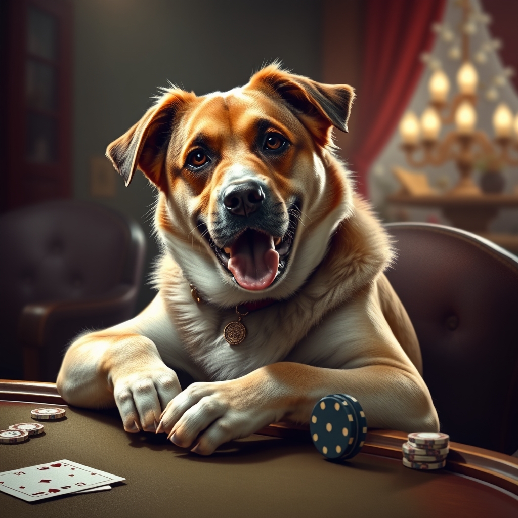 Dog playing poker