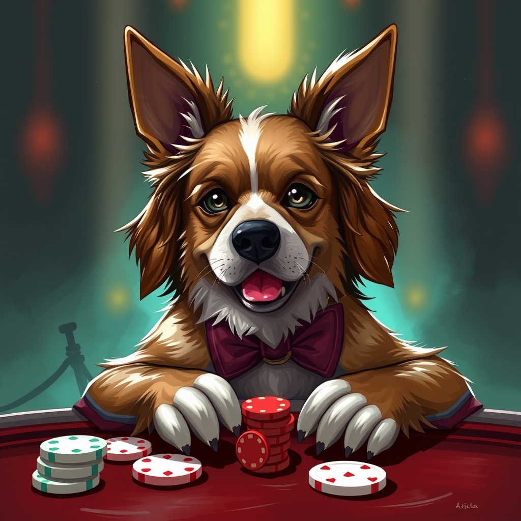 Dog playing poker