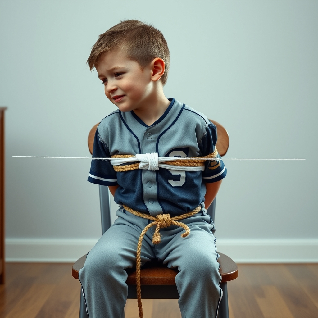 A young boy, nine years old, sits on a chair in a room.  He 