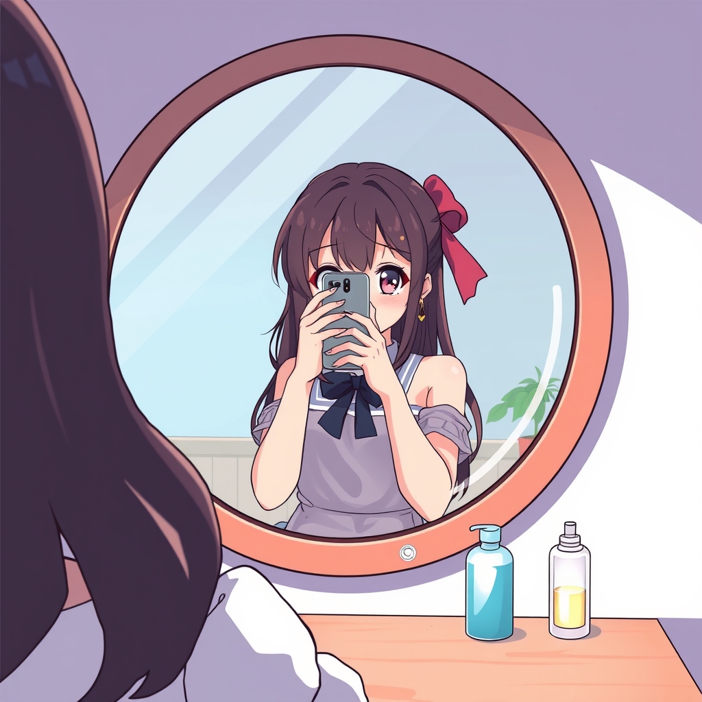 a girl taking a picture of her ass in the mirror