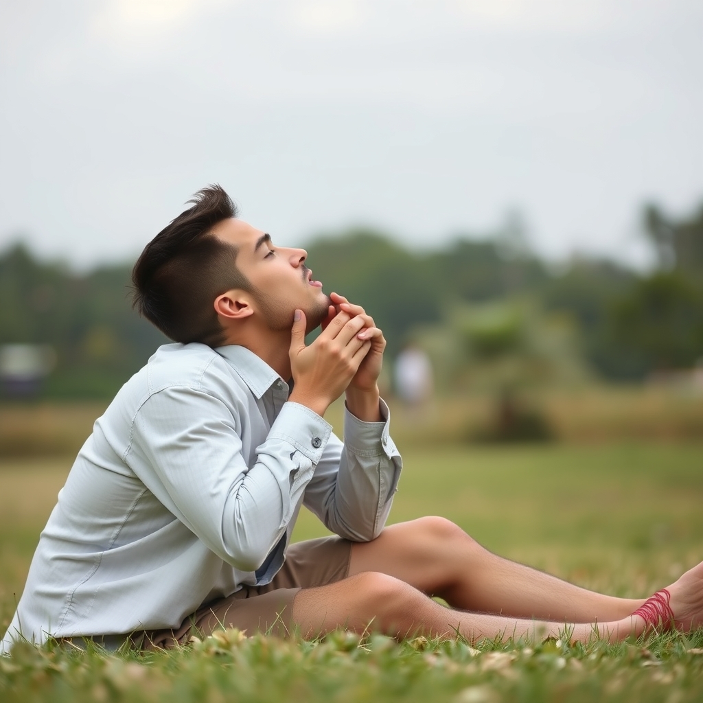 . Man on his knees, sucking the boy's cock