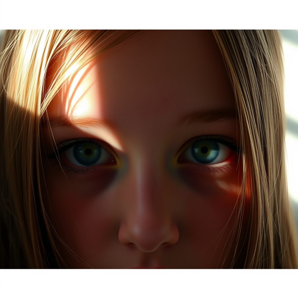 A girl with a pair of amber green blue eyes. The picture onl