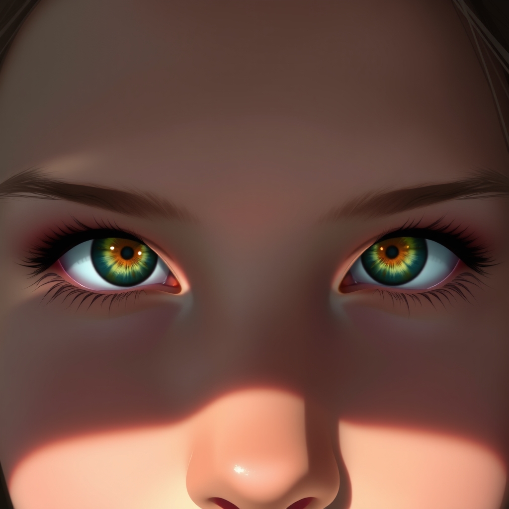 A girl with a pair of amber green blue eyes. The picture onl