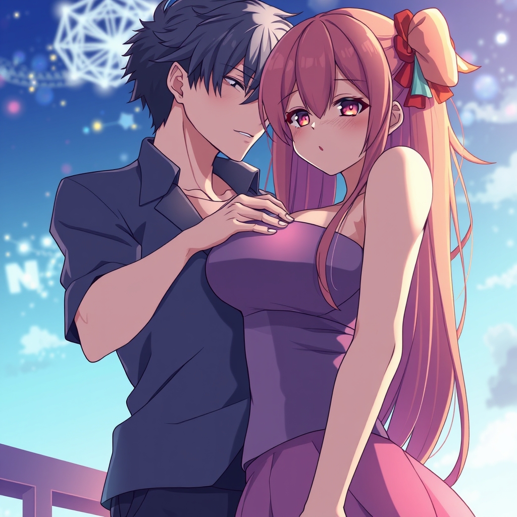 a man sucking the left breast of a hot anime girl