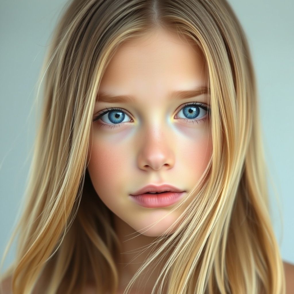 Young lady with long blonde hair and blue eyes