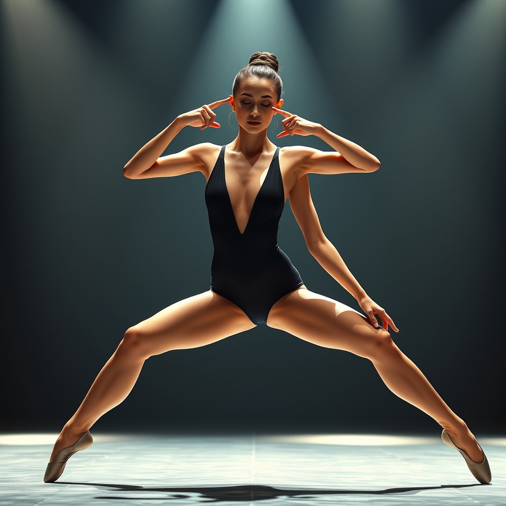 NSFW stunning slim ballerina on stage. Spreading her legs an