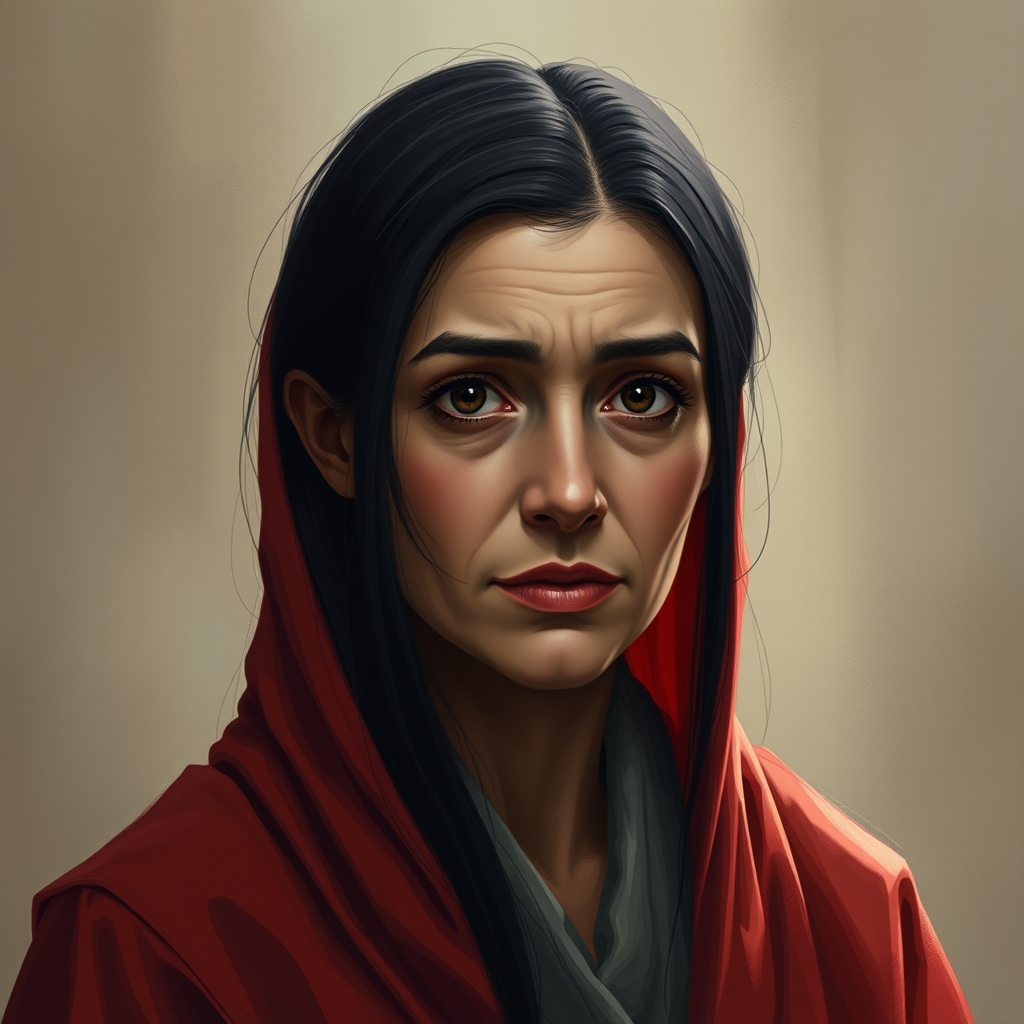 digital art, turkish woman, 40 years old, straight black hai