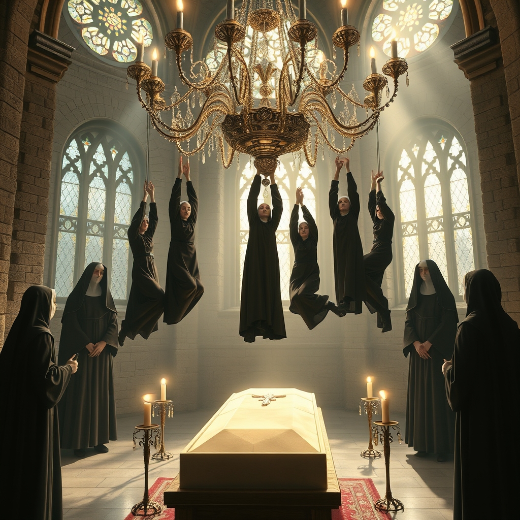 The room is bathed in a soft, ethereal light filtering throu