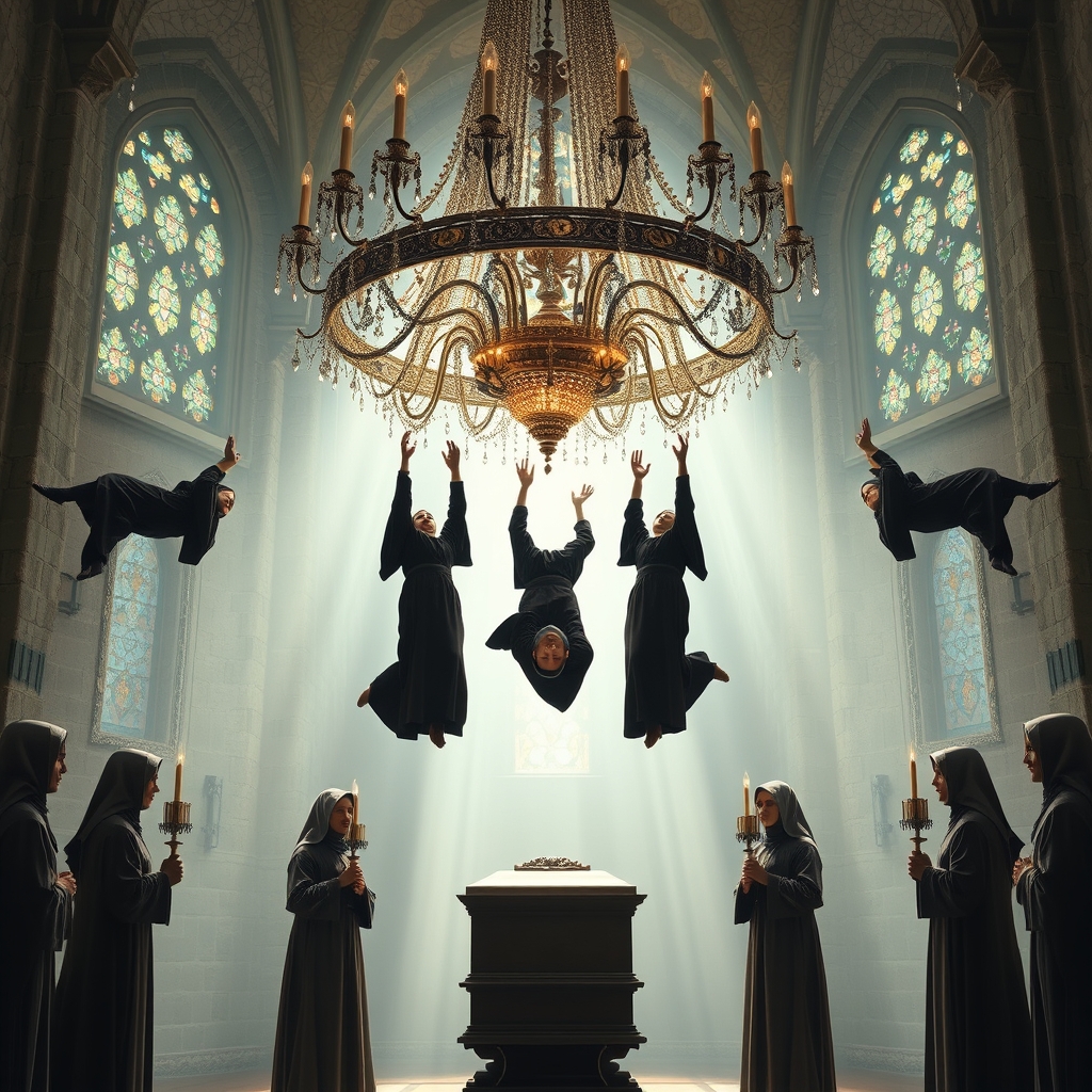 The room is bathed in a soft, ethereal light filtering throu