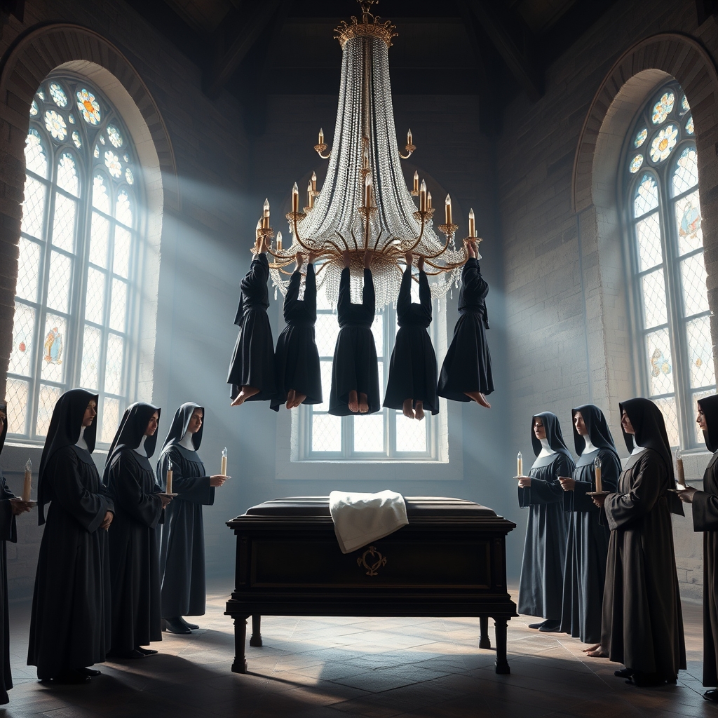 The room is bathed in a soft, ethereal light filtering throu