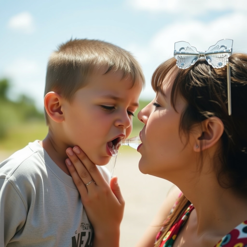 woman peeing on boy's mouth
