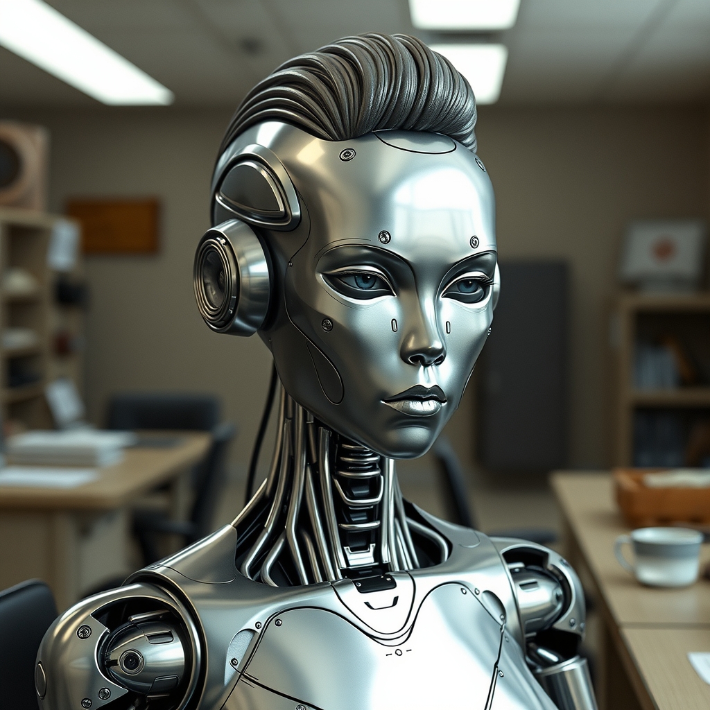 A female droid designed to look ascetically pleasing, metal 