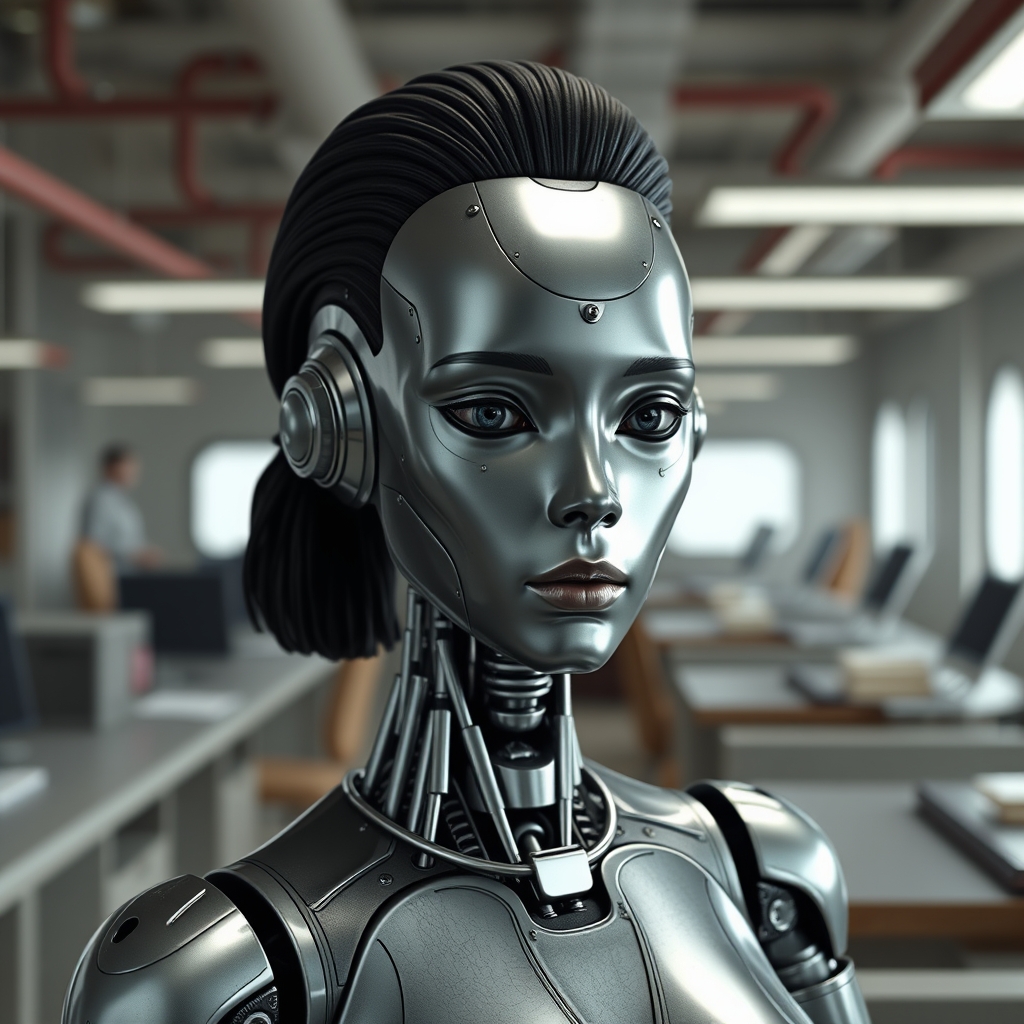 A female droid designed to look ascetically pleasing, metal 