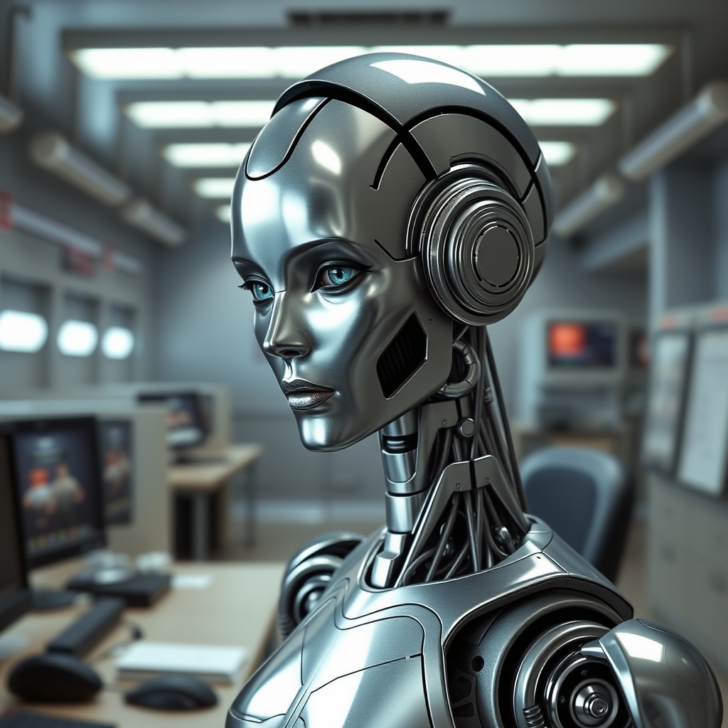 A female droid in a star wars style designed to look ascetic