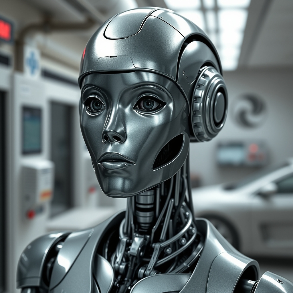 A female droid in a star wars style designed to look ascetic