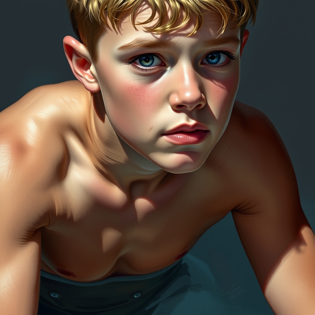 A boy 13 years  old in speedo tied up