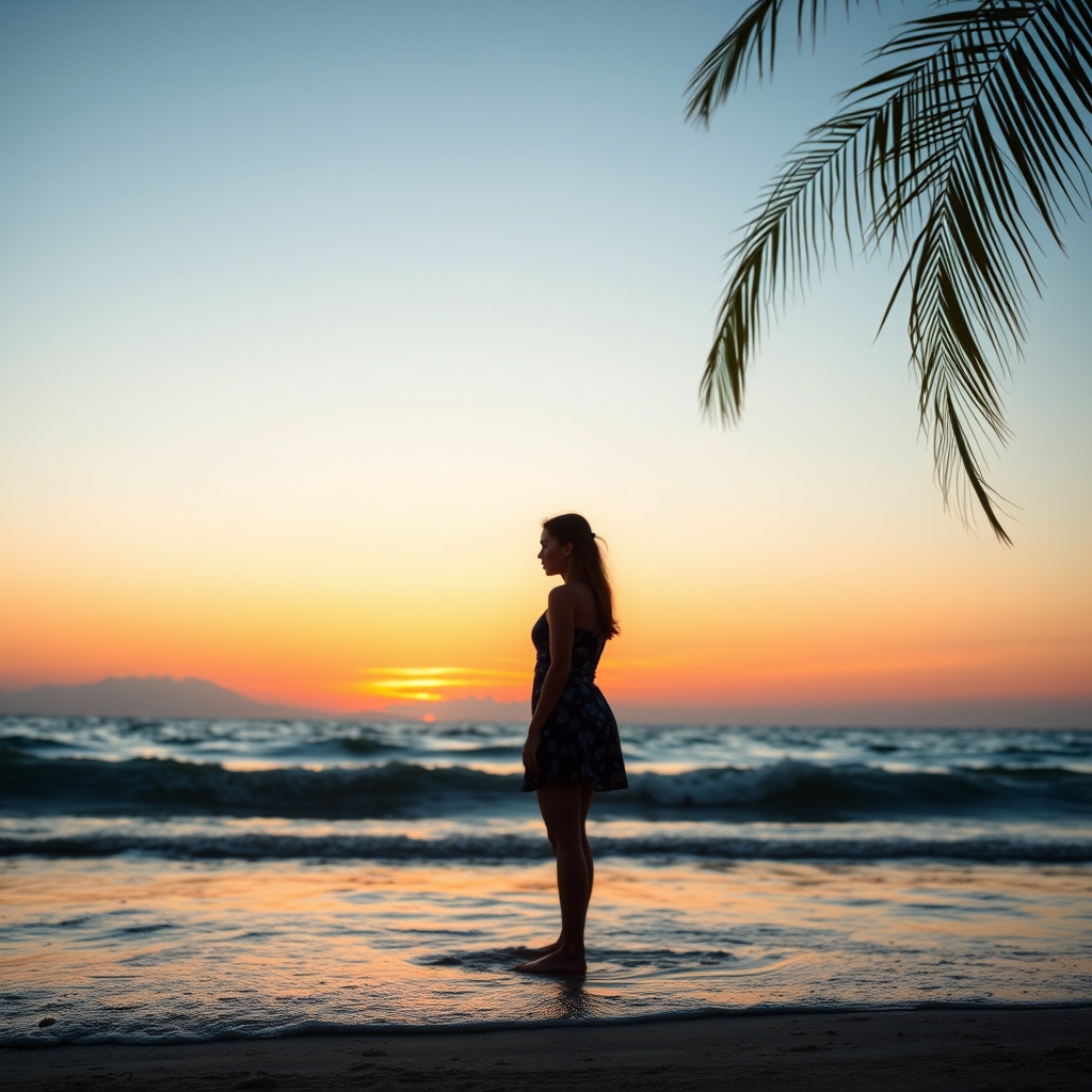 Generate an image of a girl stading at a seasoide in goa at 