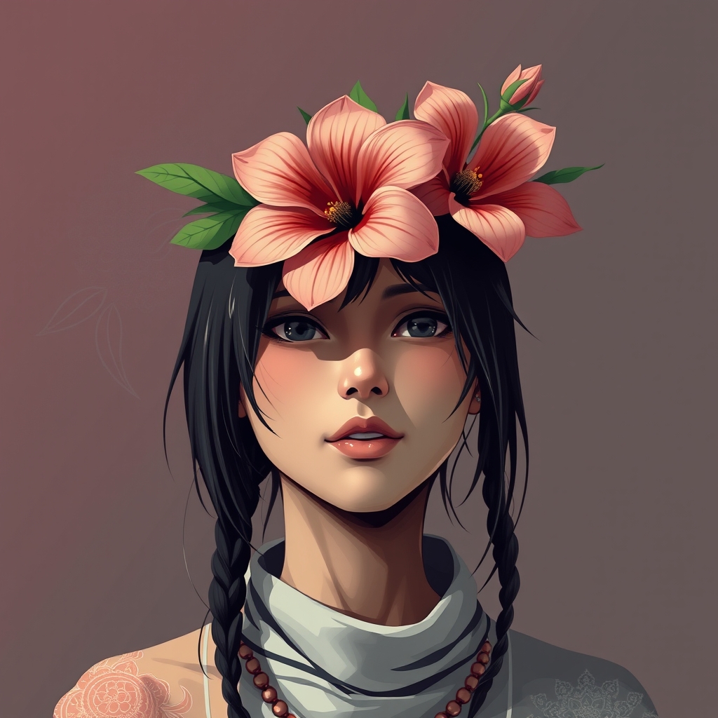 Generate an image on mikasa having flower on her head