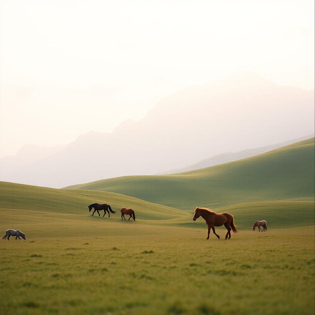 Candid image. A serene and poetic scene of an open field. Th