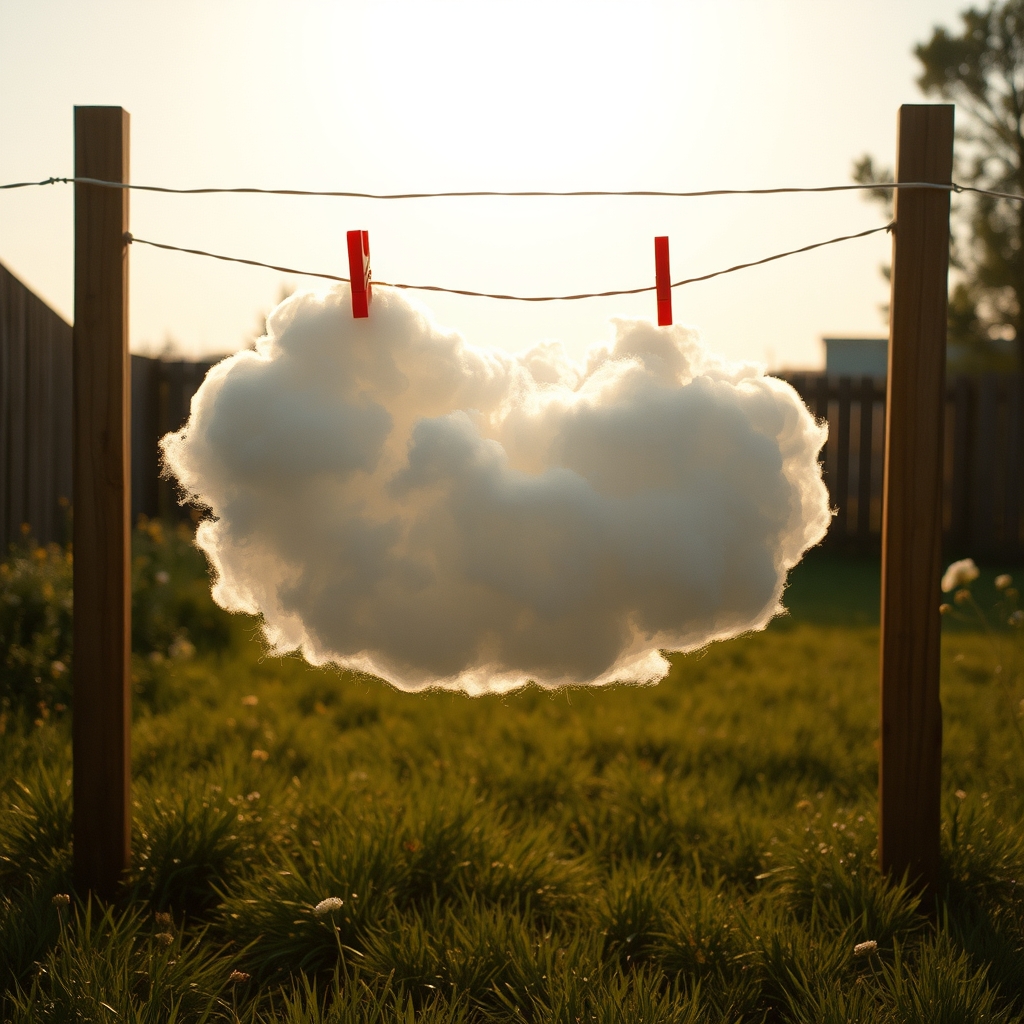 [High-resolution surrealist photography], [a puffy white clo