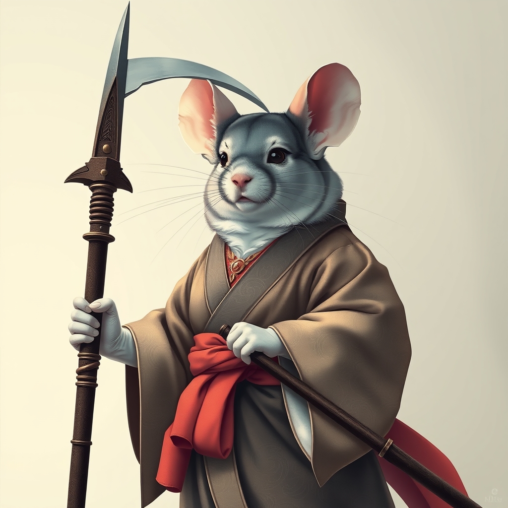 modernist style, A chinchilla in a luxurious kimono, holding