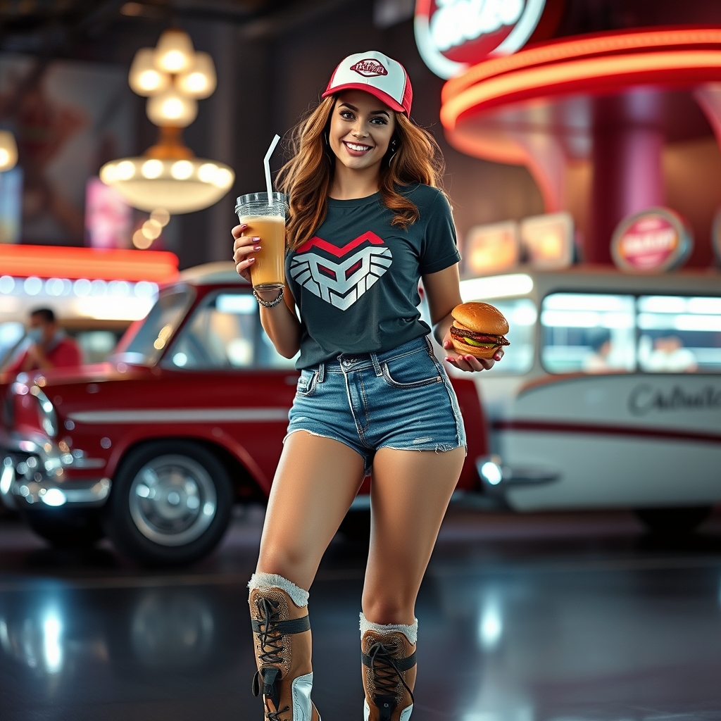 hyper realistic photo, A beautiful woman, rolling skate serv