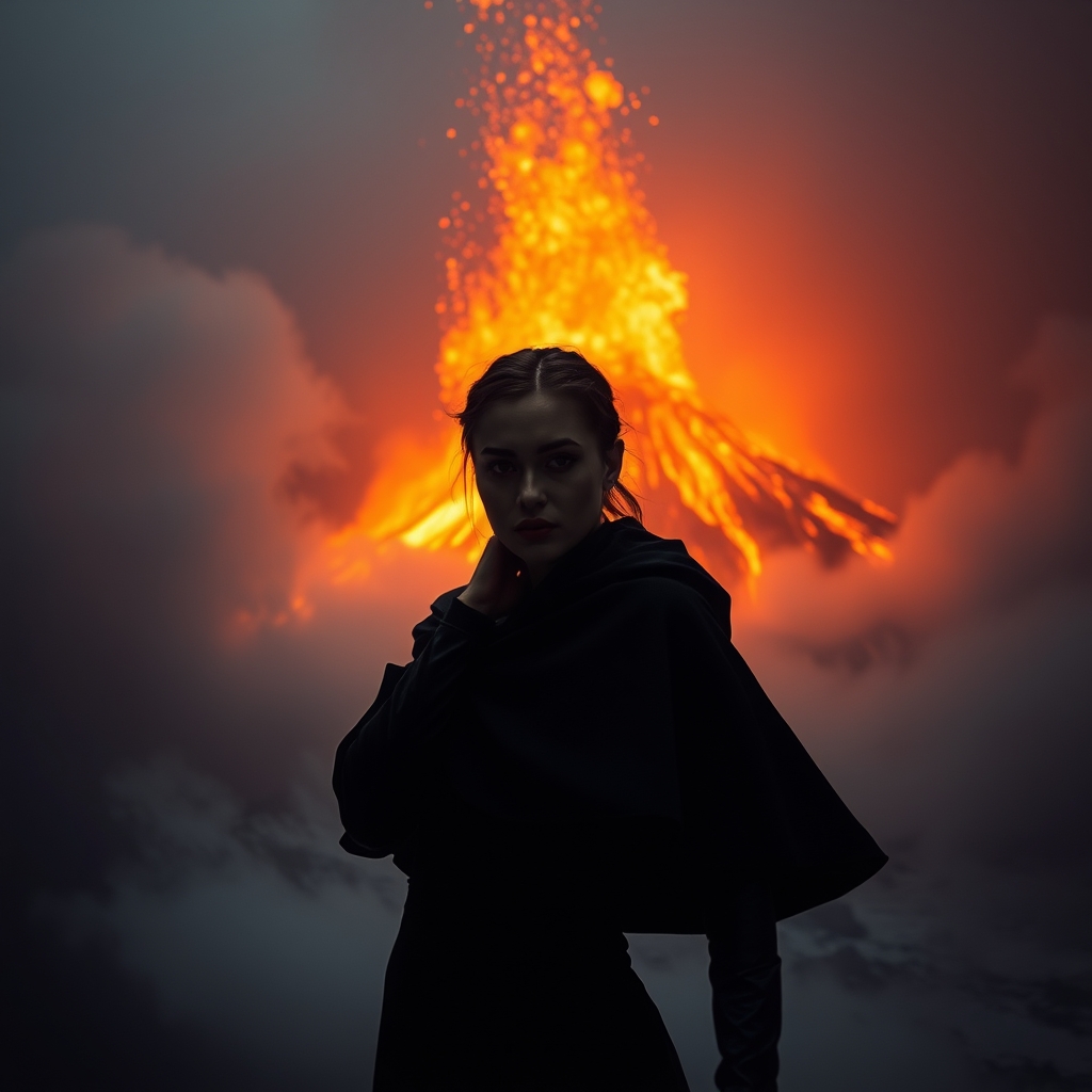 A futuristic portrait of a lands cape of an erupting volcano