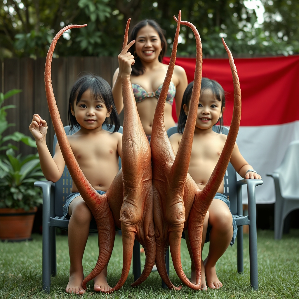 7-year-old Indonesian girl and younger sister, no makeup, sh