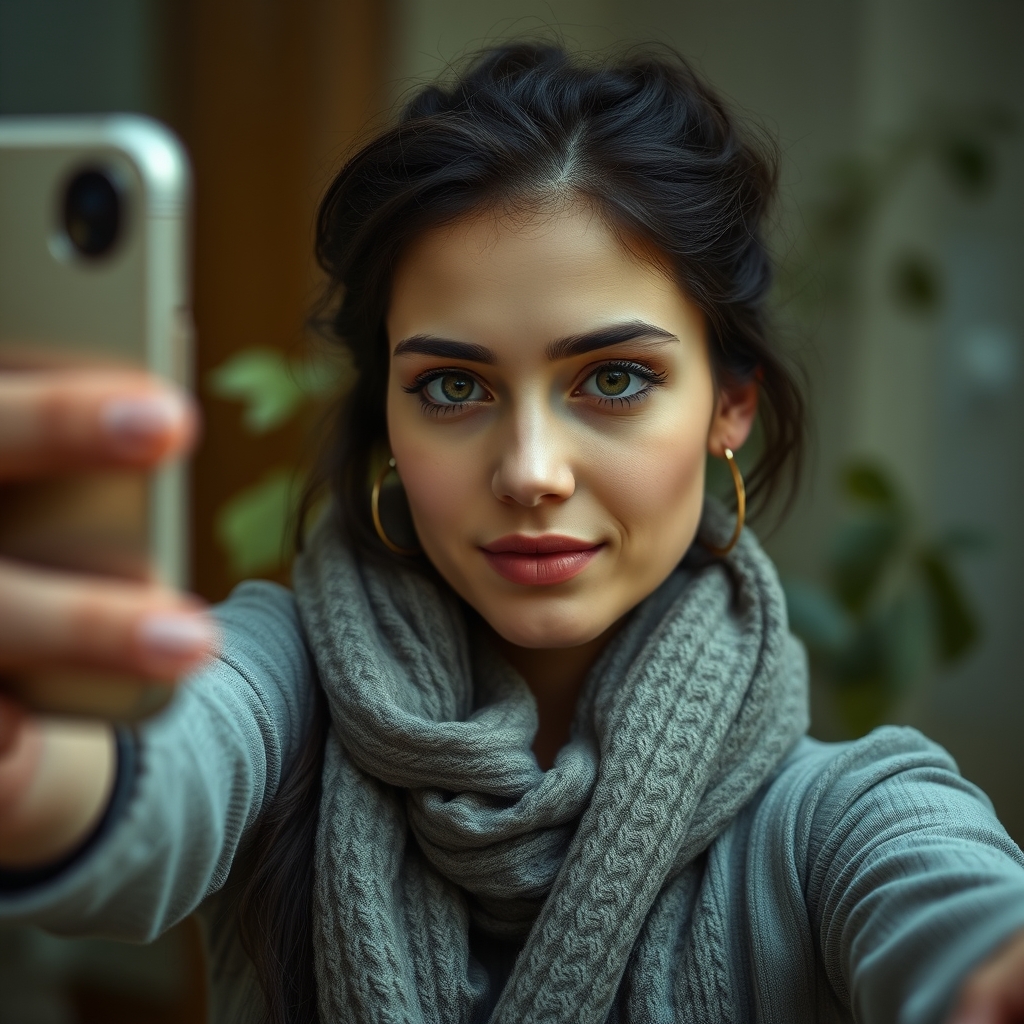 a realistic photo selfie of a woman