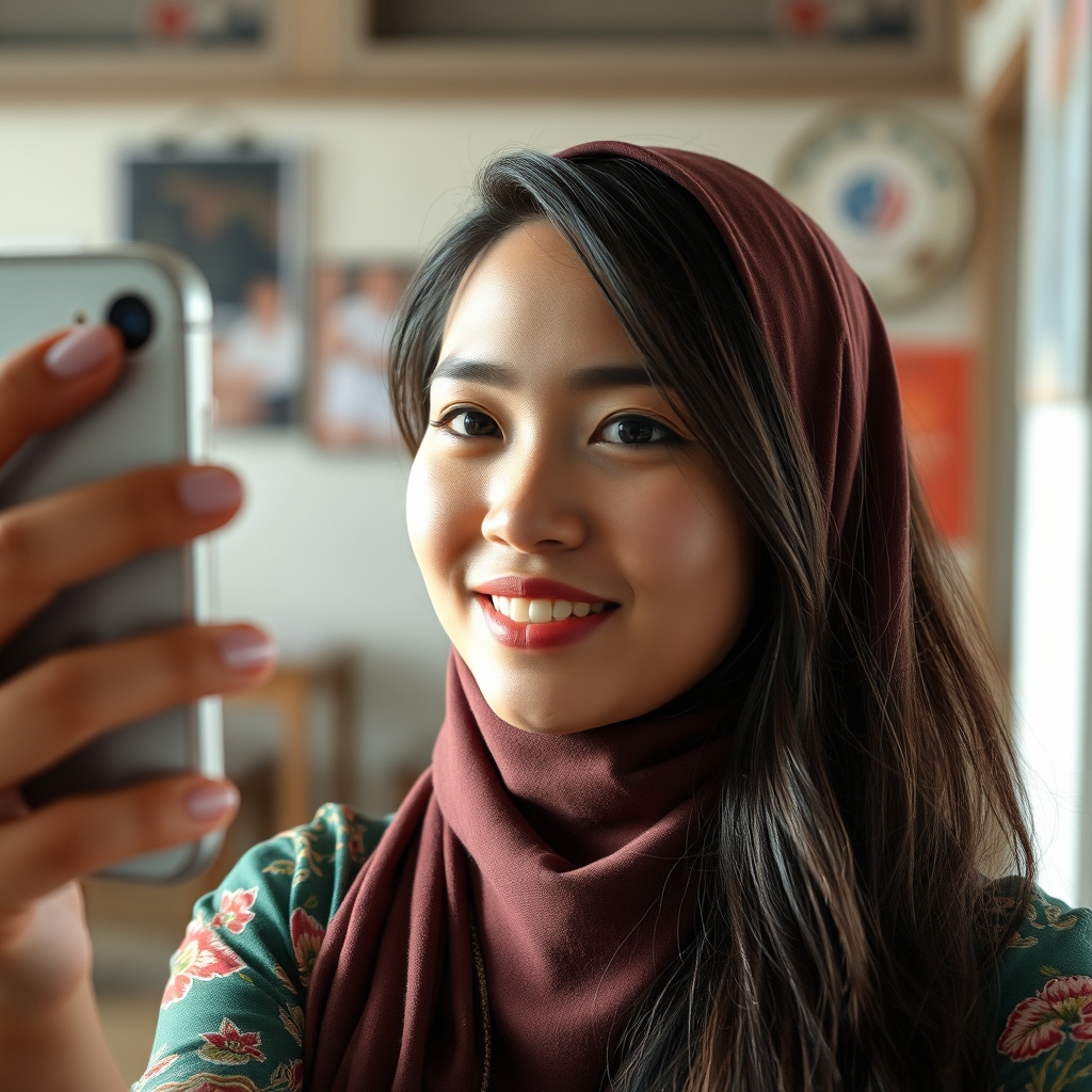 a realistic photo selfie of an indonesian woman