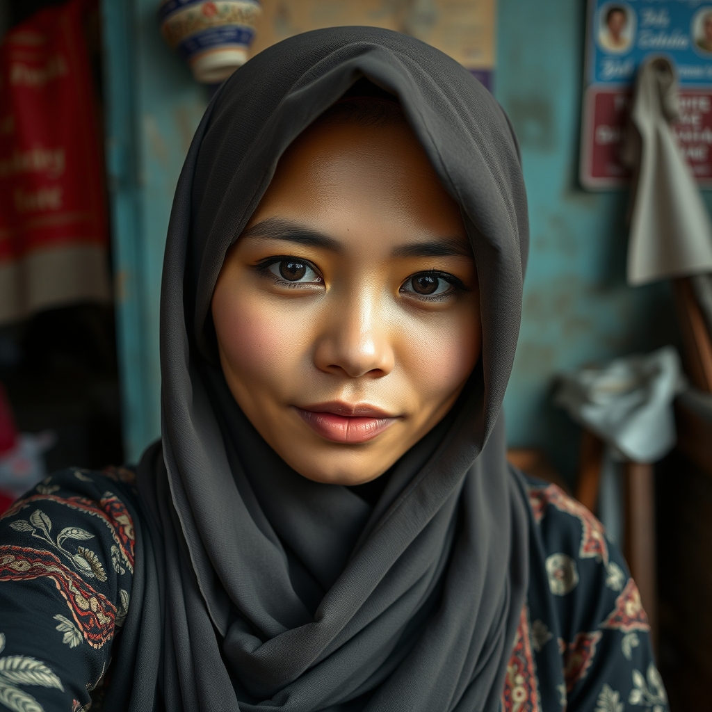 a realistic photo selfie of an indonesian woman. high detail