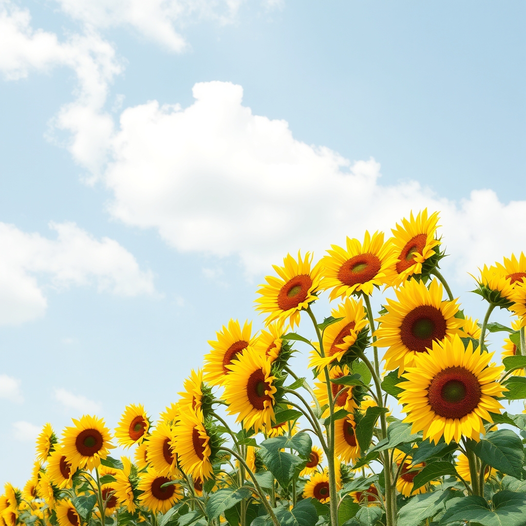 The design needs to depict a scene where sunflowers are arra