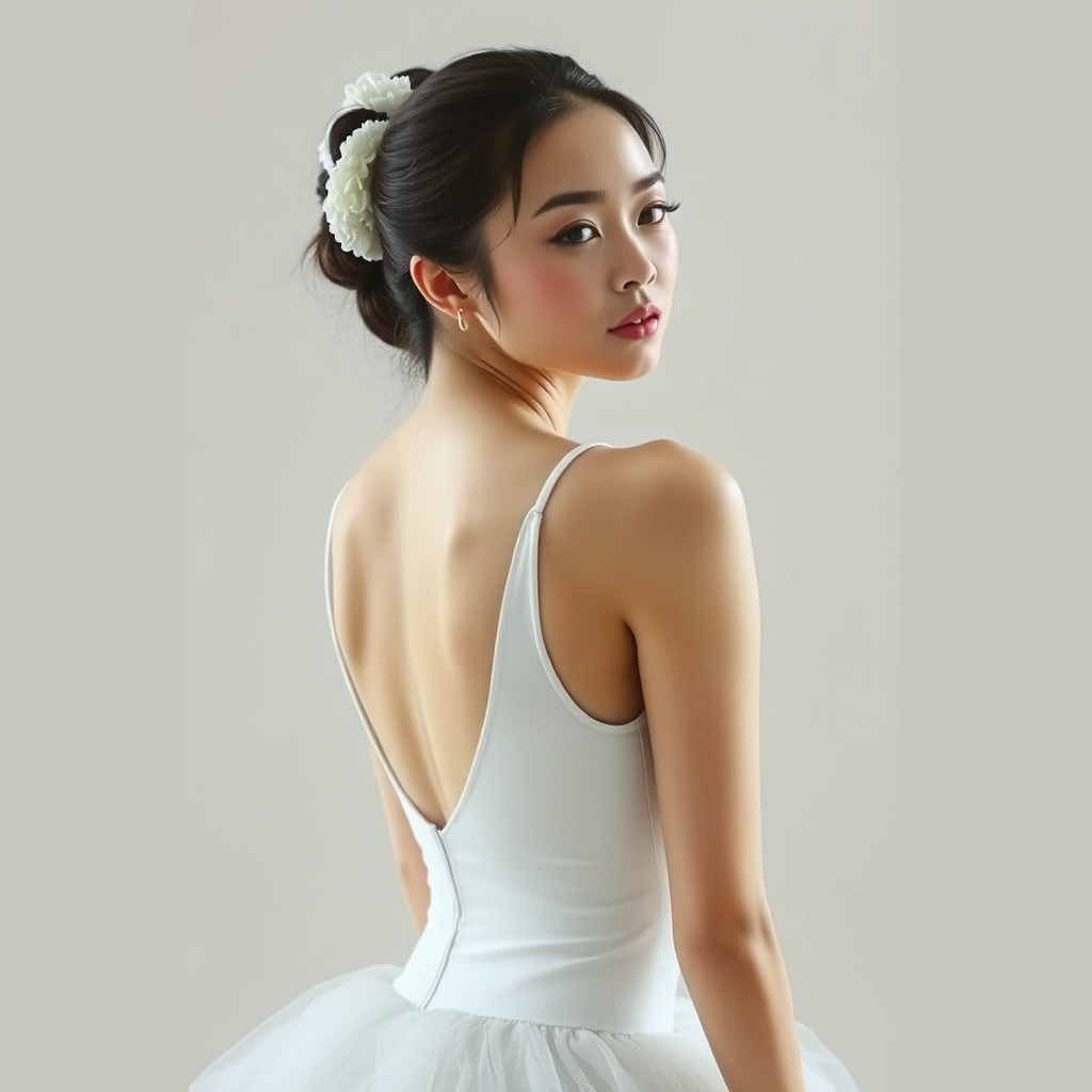 Japanese ballerina, white leotard,