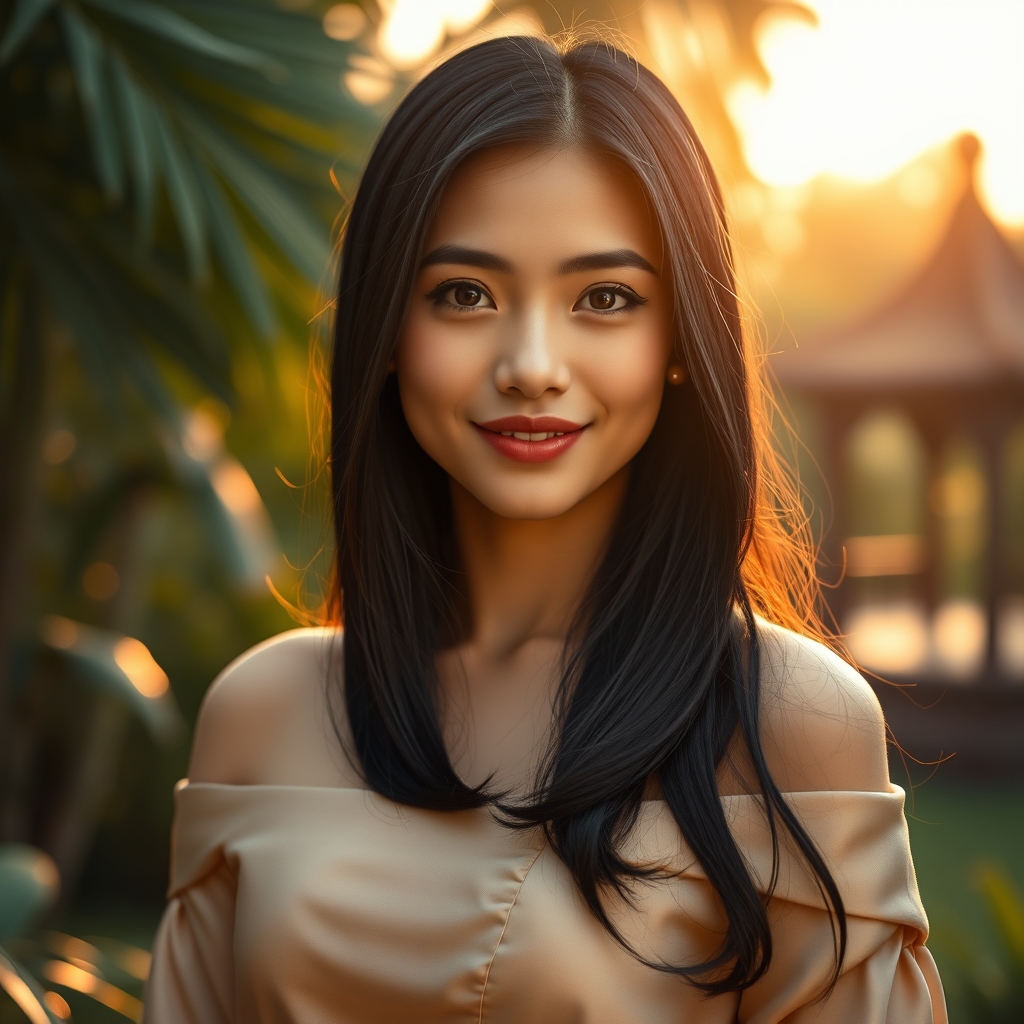 A beautiful Indonesian woman with distinctive light, fair, a