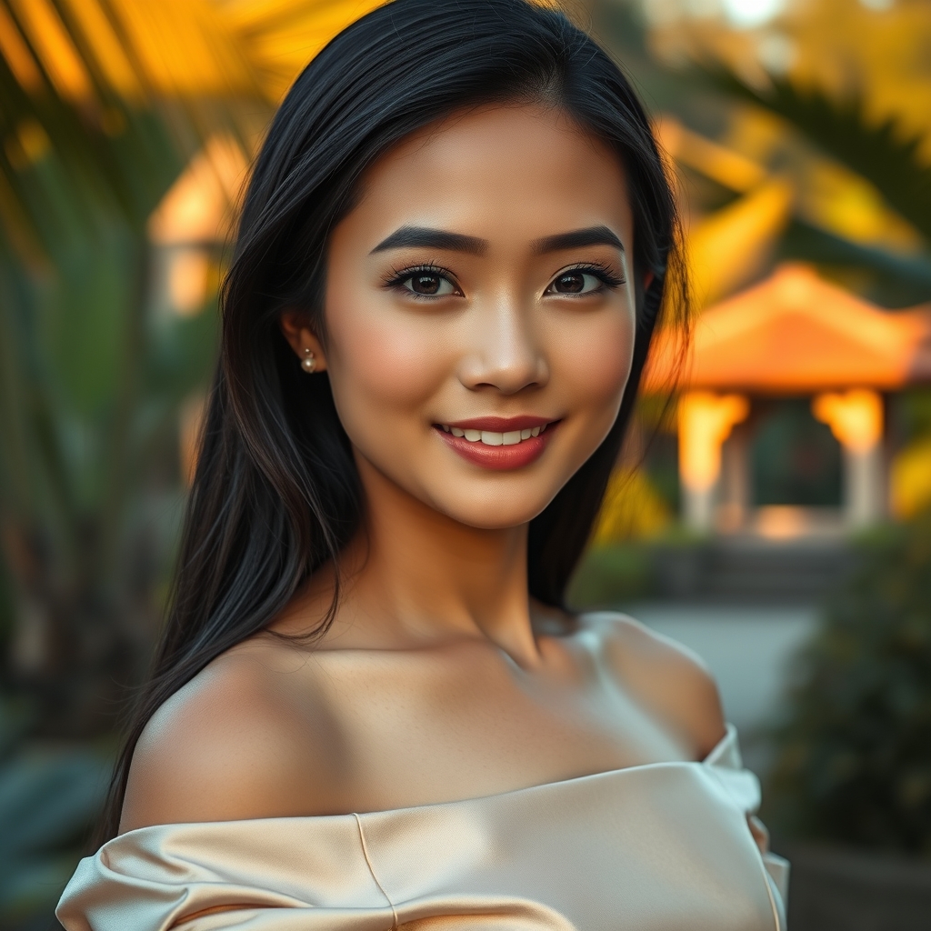 A beautiful Indonesian woman with distinctive light, fair, a