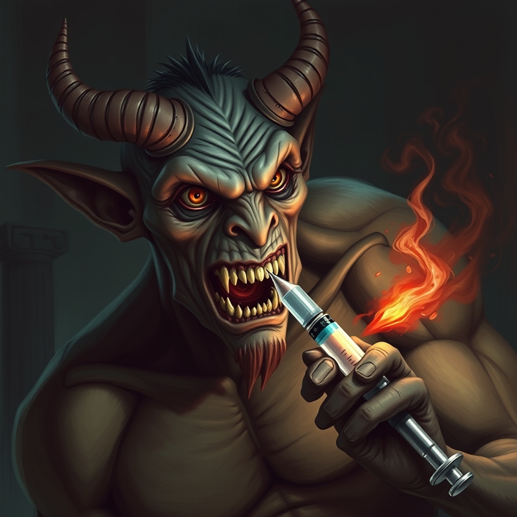 Demon with a drug syringe