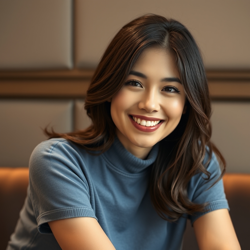 make the lady look slimmer more sweet smile