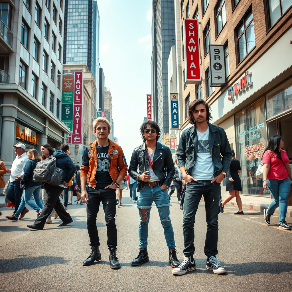 Punks standing in busy street