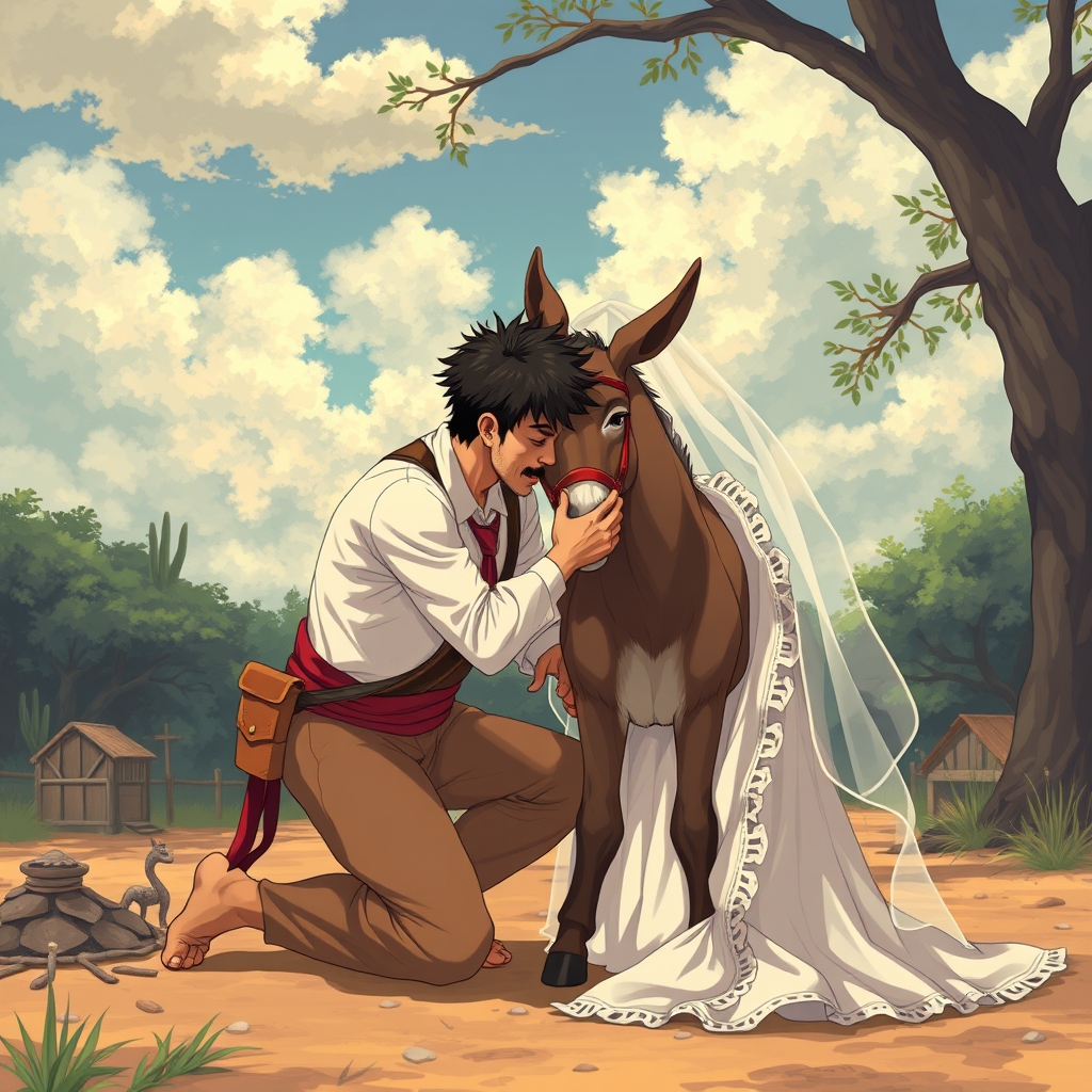 A man consummating marriage with his donkey
