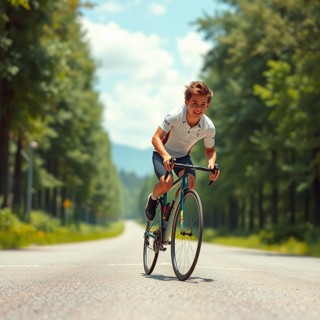 fit teenage boy in cyclist spandex kicks
