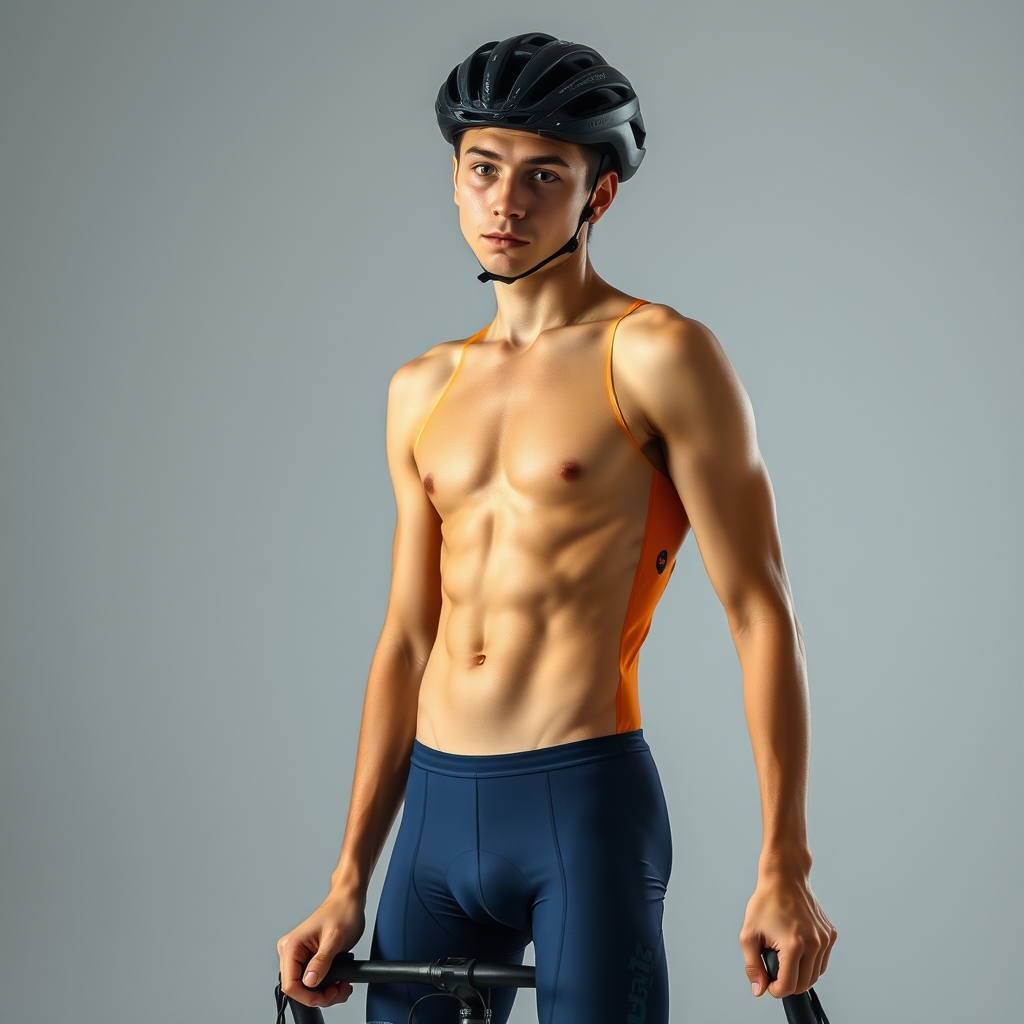 fit teenage boy in cyclist spandex knicks