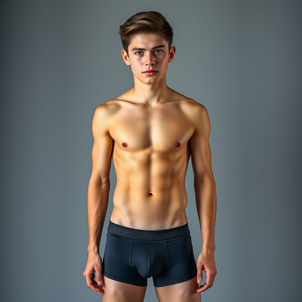 fit toned slim defined abs and V, teenage Caucasian boy in s