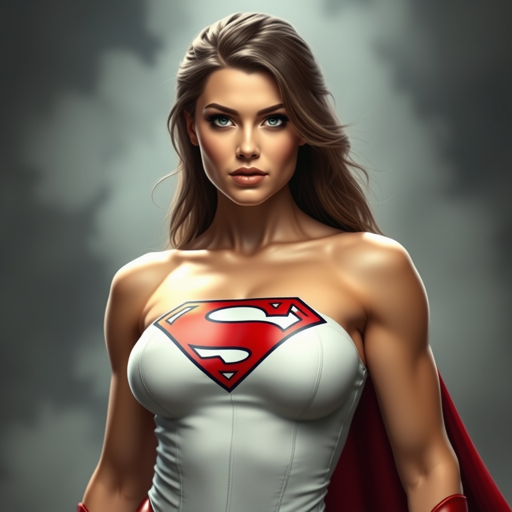 Female superman athletic muscular fake tits