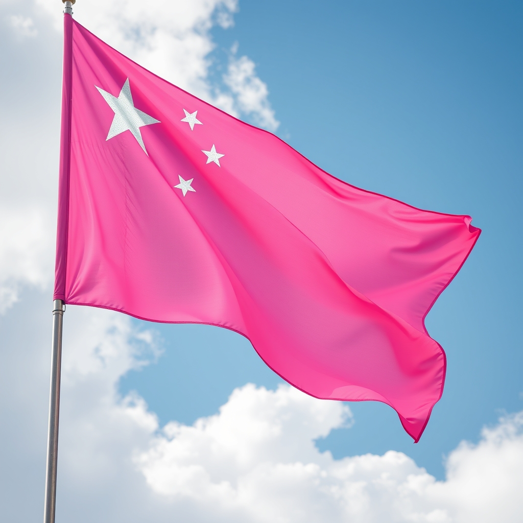 pink chinese flag with silver stars