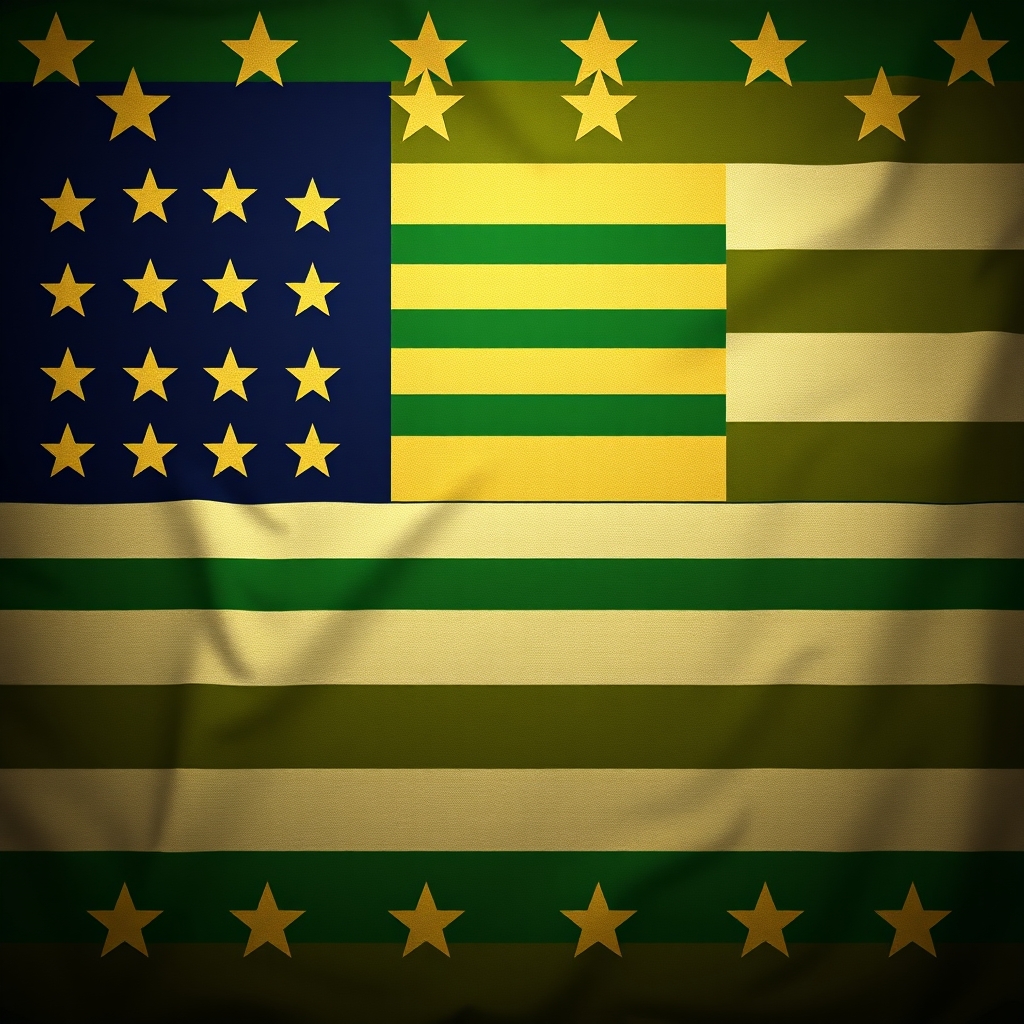 american flag with gold stars, and green stripes