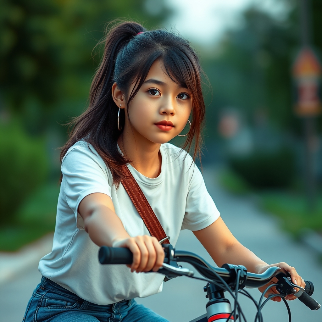 A teen girl on a bike