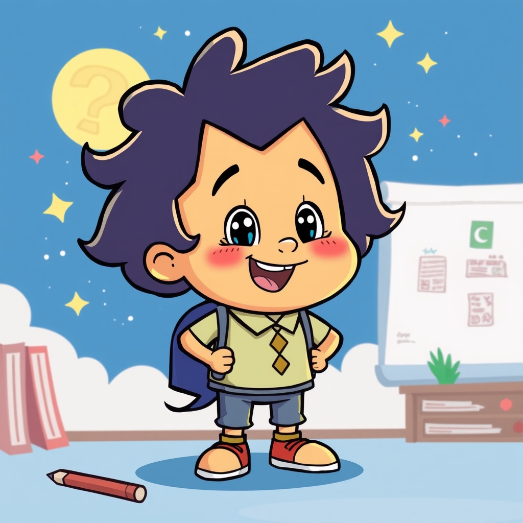 create a picture of a cartoon star at school
